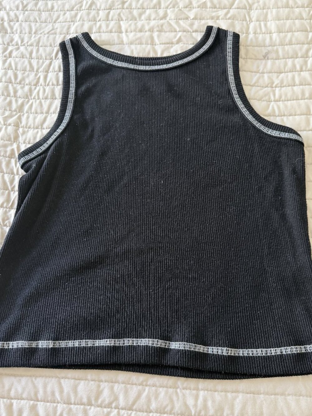 CHECK Shop At Velvet Ribbed Contrast Stitch Tank Black